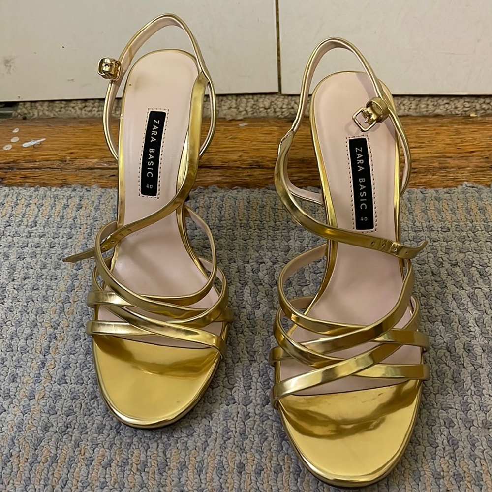 Zara Basic Collection Strappy Gold Heels size 40 eu / us 9